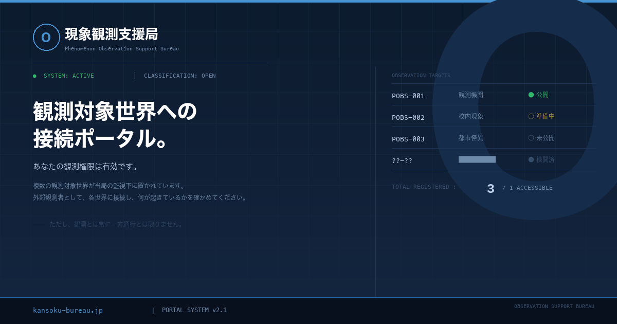 現象観測支援局 — 観測対象世界への接続ポータル